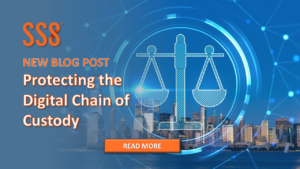 Digital Chain of Custody social card with scales of justice