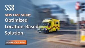 Text: New Use Case: Optimized Location-Based Solution. Image: Ambulance rushing to an emergency scene