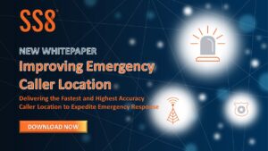 Social card: "New Whitepaper, Improving Emergency Caller Location over backgroud with siren, police badge, and cell tower icons