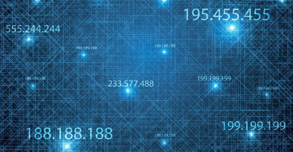 Various IP addresses over a blue network background