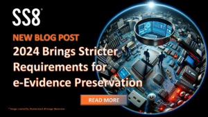 New Blog: 2024 Brings Stricter Requirements for e-Evidence Preservation with AI-created image of magnifying lens looking at 3 figures inside a hard drive