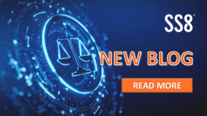 A digital depiction of the Scales of Justice and text "SS8 New Blog Read More".
