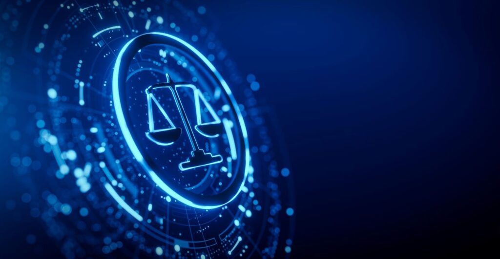A digital depiction of the scales of justice
