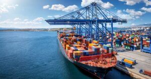 A container ship at port