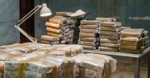 Tables full of seized narcotics